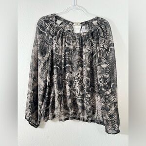 Jennifer Lopez JLo Snakeprint Sheer Cutout Long Sleeve Blouse Black Gray Size L